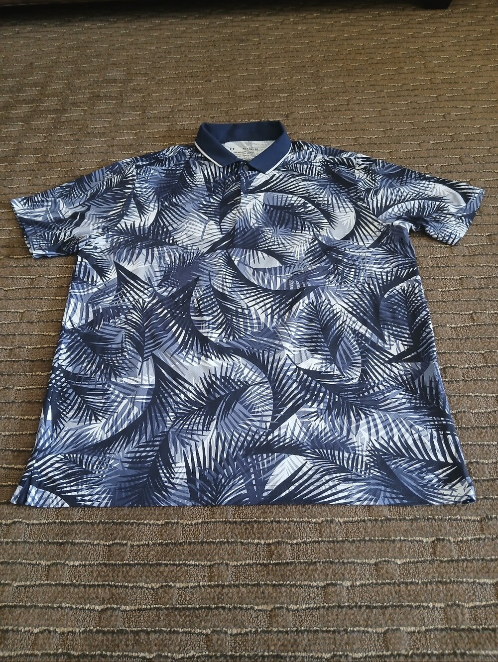 Under Armour Iso-Chill Midnight Navy Tropical Palm Print Polo Shirt Men's XL